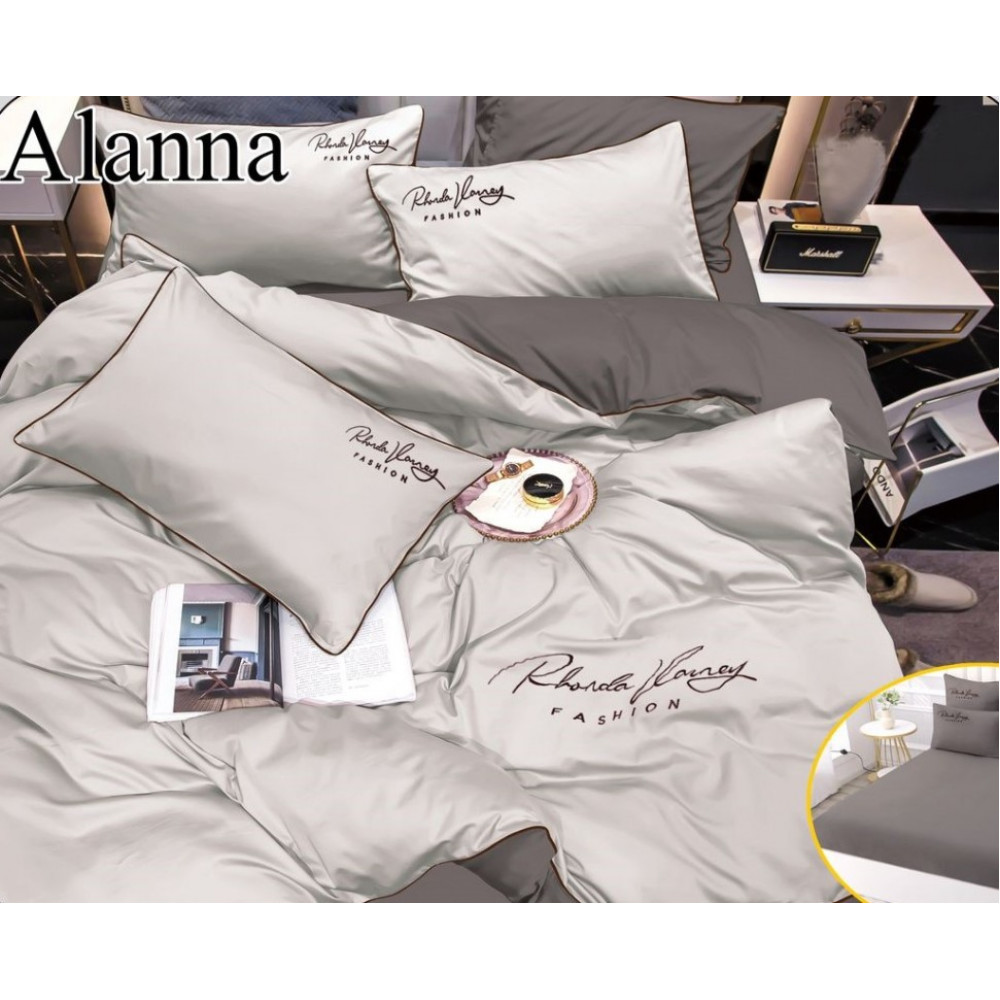 Комплект постельного белья Alanna Однотонный с вышивкой на резинке по кругу ALAOVR02 Двуспальный