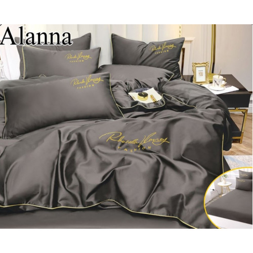 Комплект постельного белья Alanna Однотонный с вышивкой на резинке по кругу ALAOVR07 Евро